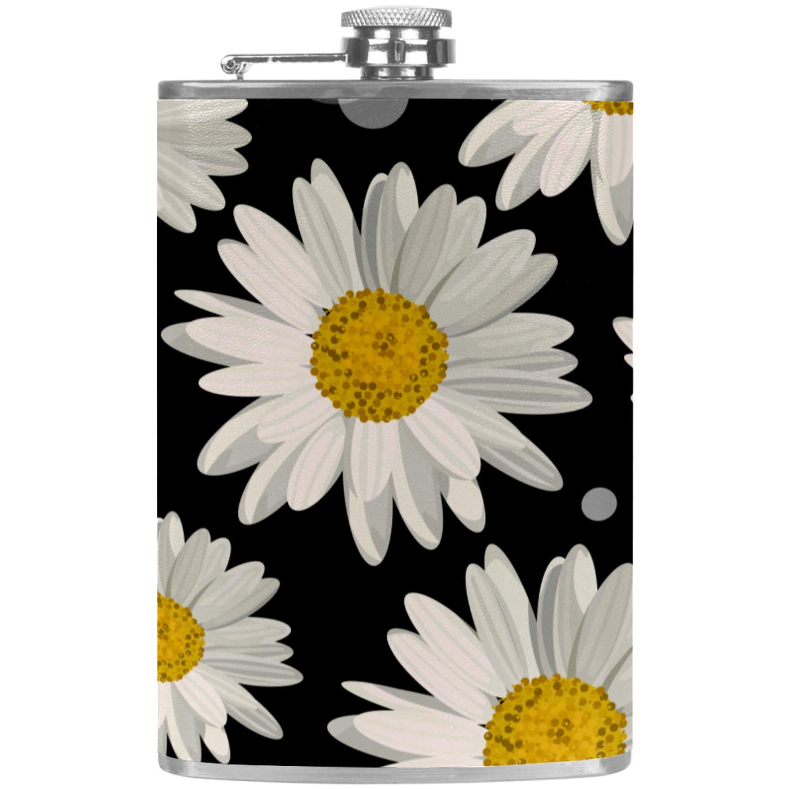 Flasque à whisky en cuir noir floral, bouteille de poche haut de gamme