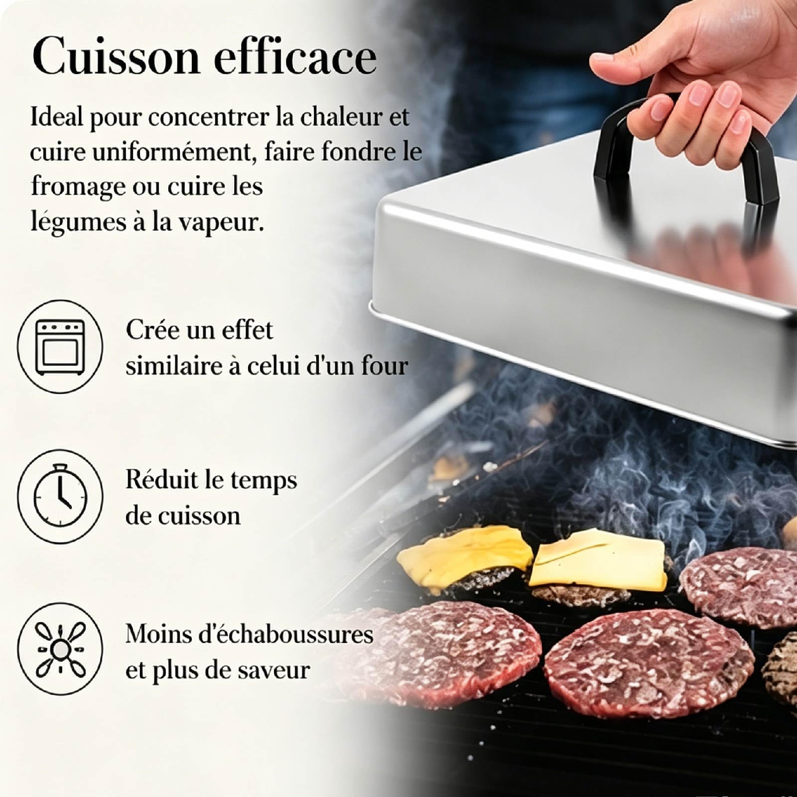 Cloche Plancha Rectangulaire avec Poignée Anti-Chaleur Cloche de Cuisson，43.5 * 28.2 * 6.6CM