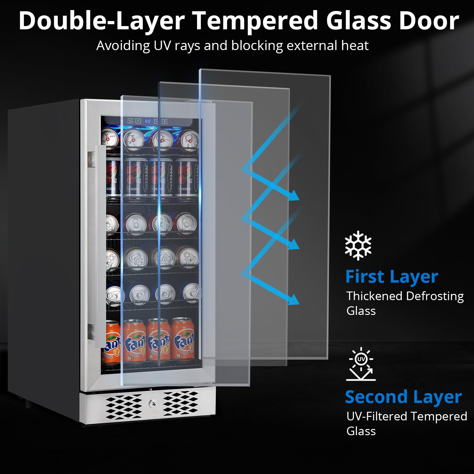 GarveeTech Beverage Refrigerator and Cooler, 96 Cans Built-in or Freestanding Beverage Cooler with Glass Door, Adjustable Shelves & LED Lights, Under Counter Beer Fridge for Home Office Bar on Fridge.com