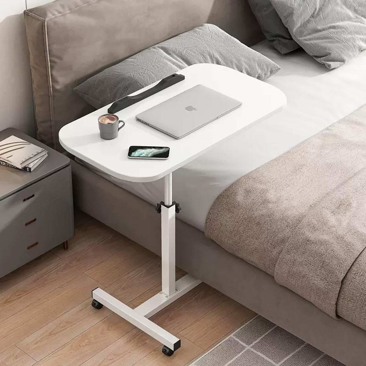 Mesa de Cama, Mesa rodante con Ruedas para Uso doméstico y médico, Escritorio Ajustable para computadora portátil - Mesa con Bandeja de Hospital para Comer, postrado en Cama, Personas mayore