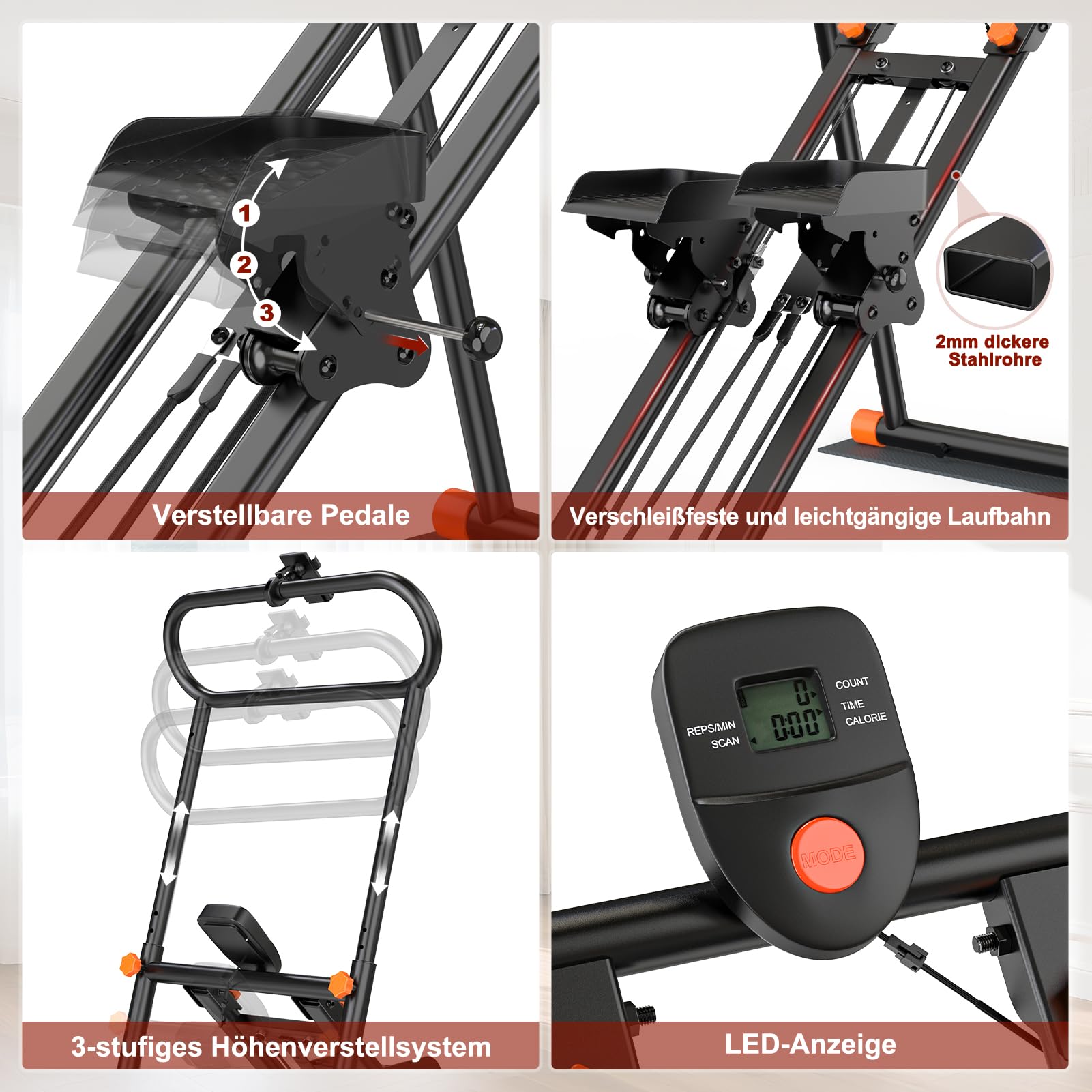 Stair Stepper für Zuhause Treppentrainer für Heimfitnessstudio, klappbarer Vertikalkletterer mit verstellbarem Widerstand & Pedalen, LCD-Anzeige, Cardio-Trainingsgerät für Ganzkörper-Workout