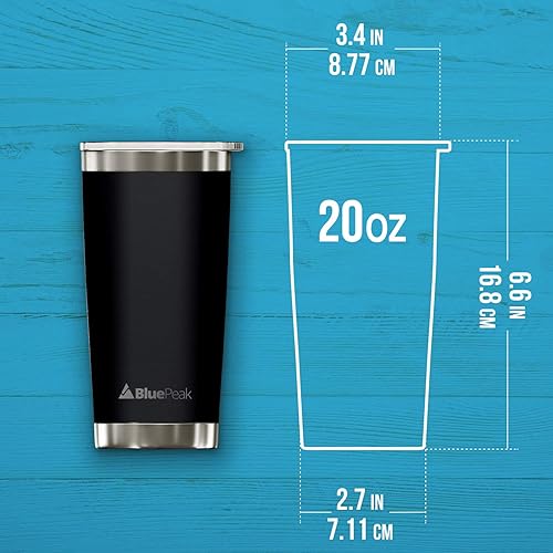 Miniatura 6 de BluePeak Juego de vasos aislados de acero inoxidable al vacío de doble pared, paquete de 2, incluye 2 tapas para sorber, 2 tapas deslizantes a