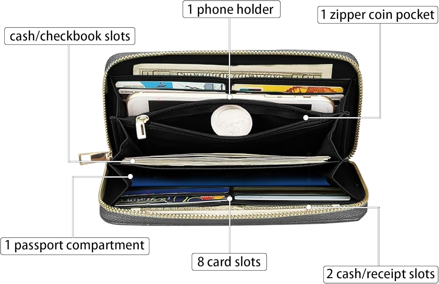 Octopus Print Women Large Capacity PU Leather Zip Around Wallet, Multifunctional Clutch Purse for Cash/Card/Coin/Smart Phone - Image 3