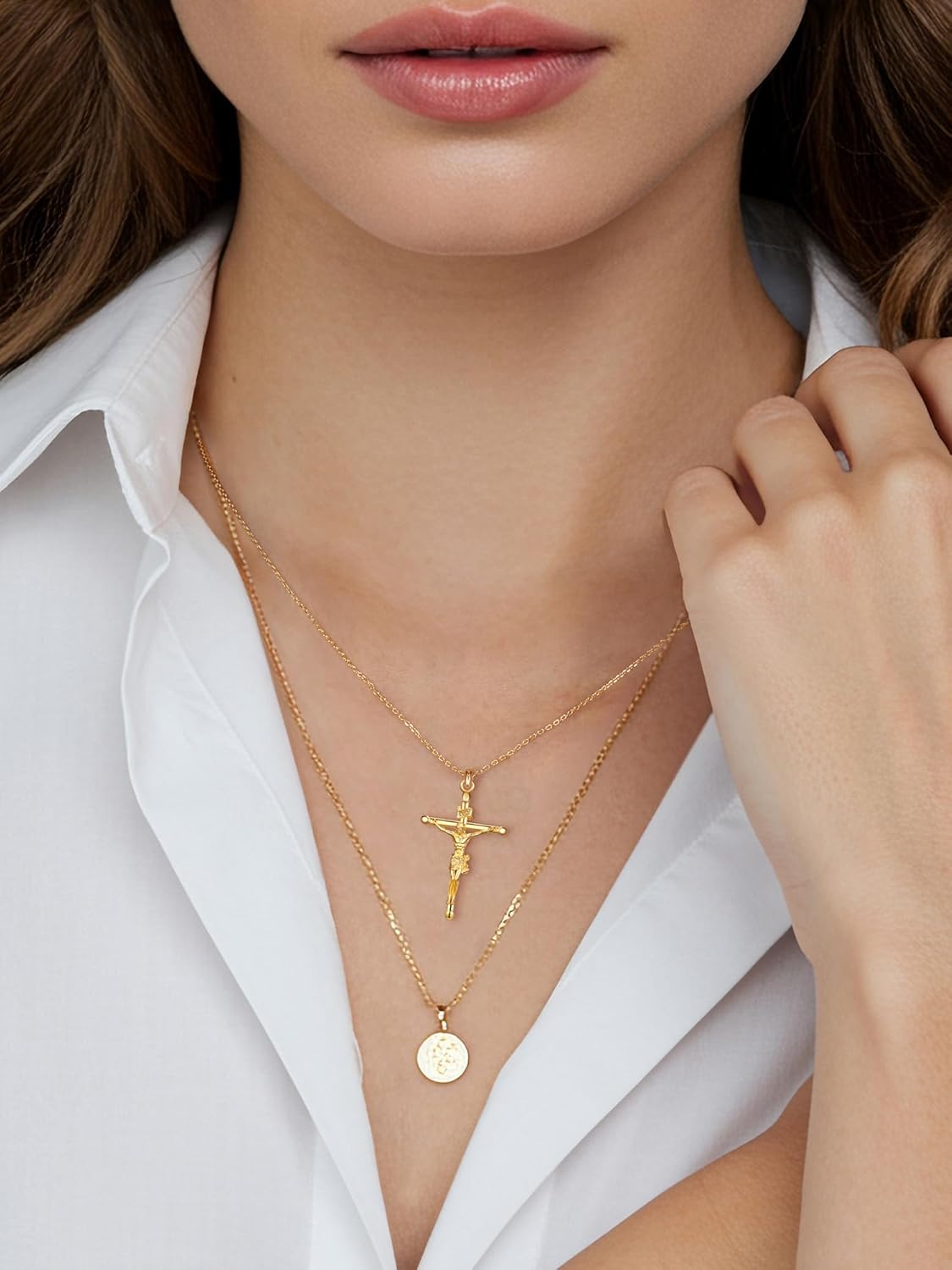 NORBU 925 Sterling Silver Crucifix Necklace for Women, 18K Gold Plated Womens Cross Pendant Necklaces with 18/20 inch Chain, Catholic Jesus Christian Jewelry Religious Gift for Her - Image 8