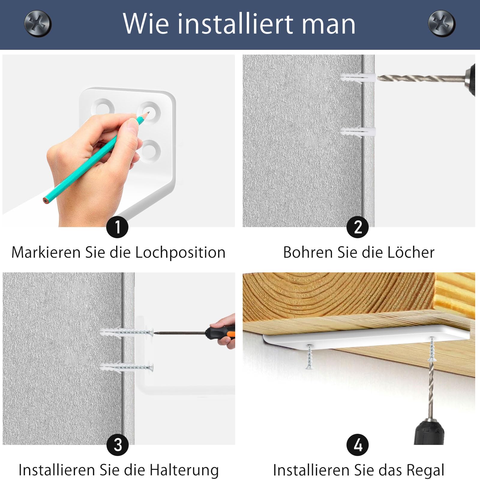 MLOQI 6 stück Regalhalterung Unsichtbar, Regalwinkel Schwerlast, Regalhalter Metall, Schwerlastwinkel Wandhalterung Winkel Regal, 0,5 cm Dick, Tragkraft 50 KG (Weiß 30 cm)