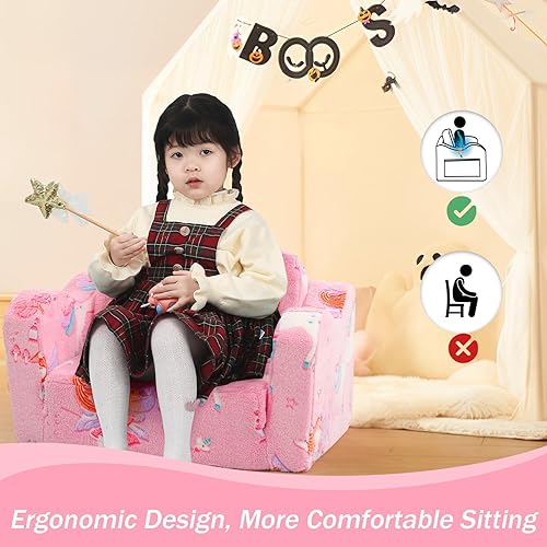Miniatura 216 de MeMoreCool Sofá de dinosaurio para niños, silla plegable para niños pequeños, sofá cama convertible que brilla en la oscuridad, salón plegable para