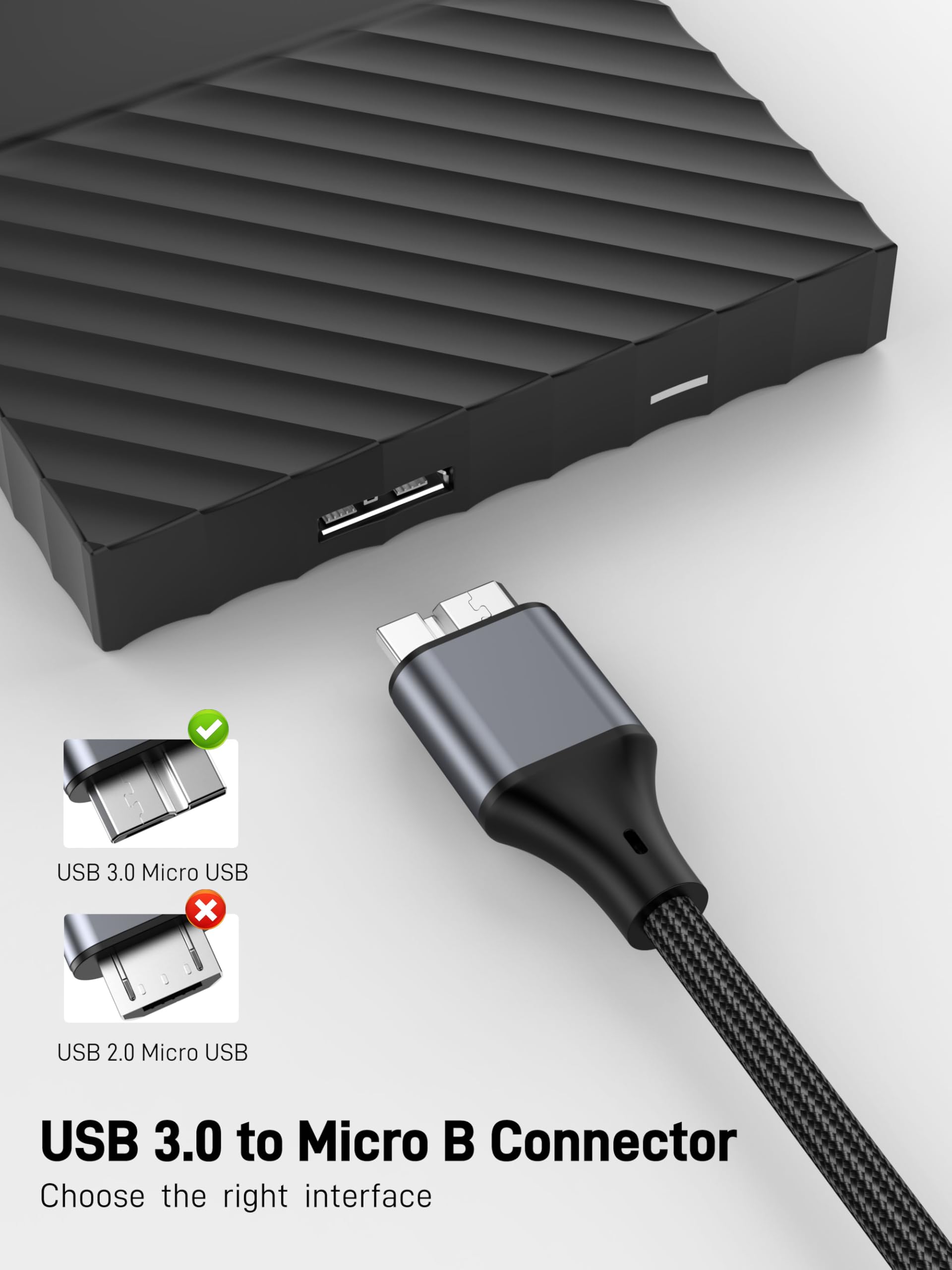 KAYQINHO Micro USB 3.0 Cable 0.5M, USB A Male to Micro B Hard Drive Cable Compatible with Galaxy S5, Note 3, Toshiba Canvio, Camera, Hard Drive. - 3