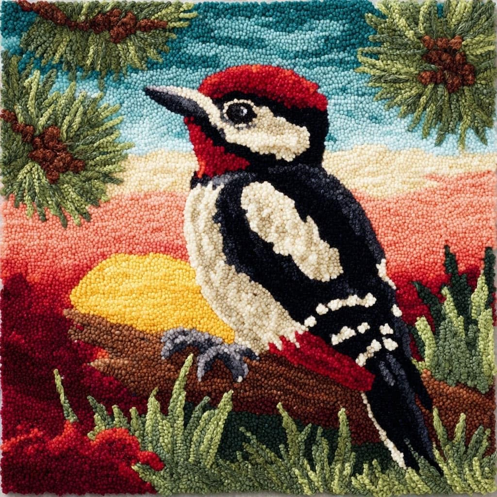 Henypt DIY Latch Hook Pillow Case Kit Scenery and Birds