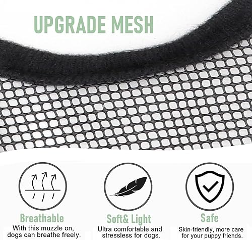 Vista 4 de Bozal para perros pequeños, XS para aseo y masticar, bozal de malla suave, sin ladridos, ajustable para evitar que se coman heces (color negro)