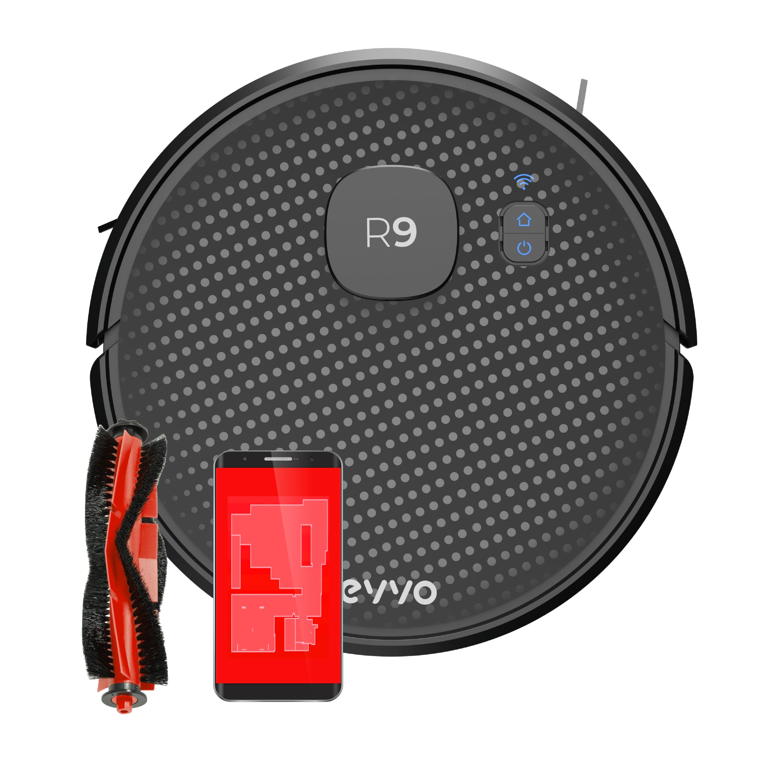 EVVO Robot Aspirador R9, Tecnología Láser, navegación Ultra-precisa, 3.000 Pa, autonomía 110 Minutos, aplicación móvil, aspira, Barre, friega y Pasa la mopa (Sin Base de autovaciado)