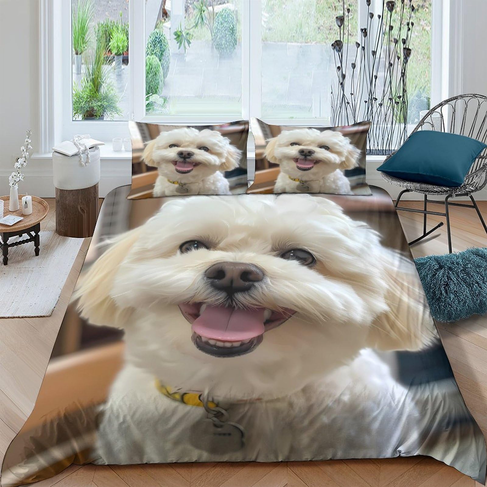 Ctjqhvkz Style-10 3D Printed Smiling Dog Fitted Sheet Microfiber Soft Anti-Slip Cute Pet Bed Cover For Bedroom Dorm Mattress Decor Single（135X200cm）