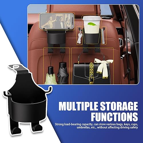 Miniatura 5 de 2 portavasos para reposacabezas de asiento de automóvil, estructura estable portátil, soporte de almacenamiento multifuncional con gancho de 3.58