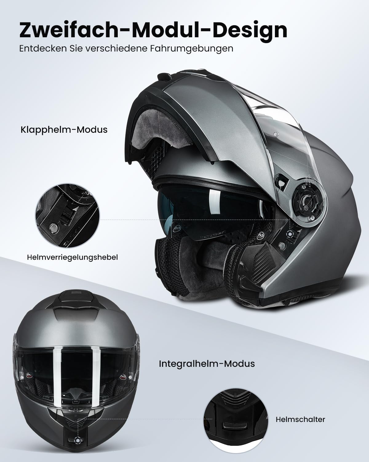 ILM Motorradhelm Klapphelm Integralhelm Doppelvisier ECE22.06 Modell 159