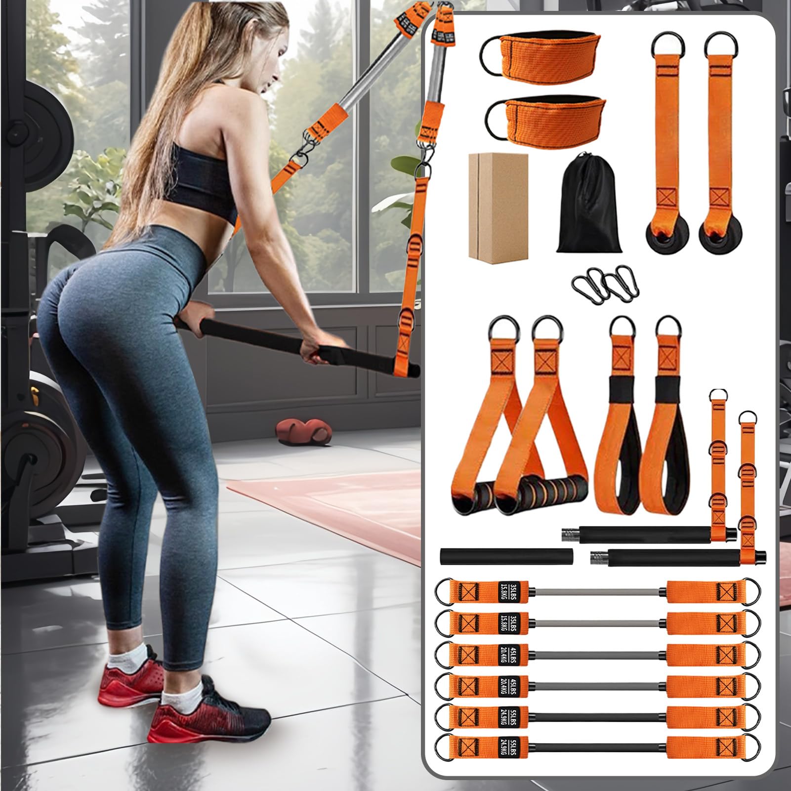 Pilates-Stange-Set Pilates-System, Verstellbarer Widerstand | Muskeltraining Fitnessgerät Multifunktional Frauen Erwachsene Sportler Anfänger Fitness-Fans Home-Gym-Spieler