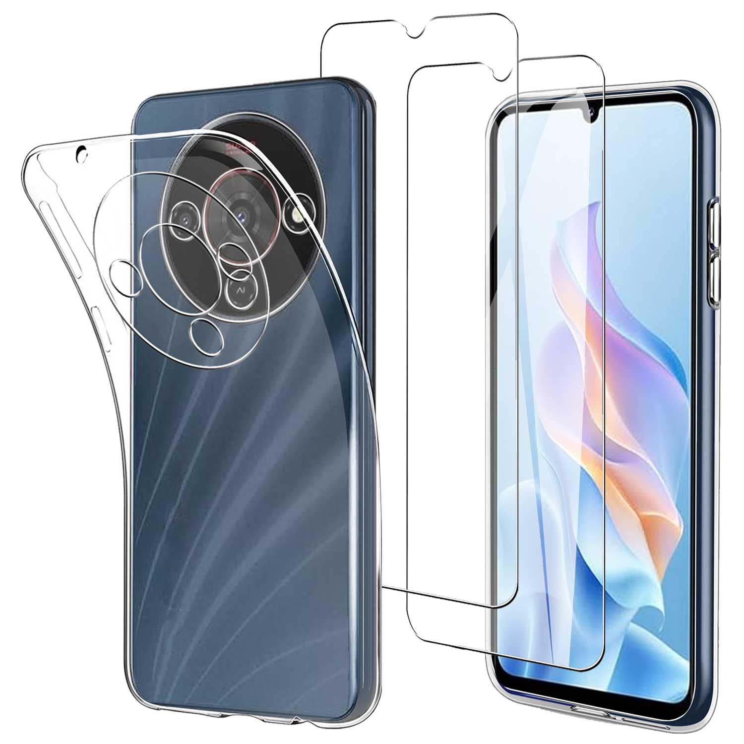 SCDMY Custodia per ZTE Blade A51 Lite Cover(Non per ZTE Blade A51) + [3 Pezzi] Pellicola Protettiva in Vetro Temperato, Black Morbida Custodia Forte Protezione Cover Silicone TPU Case (6.09) - Nero