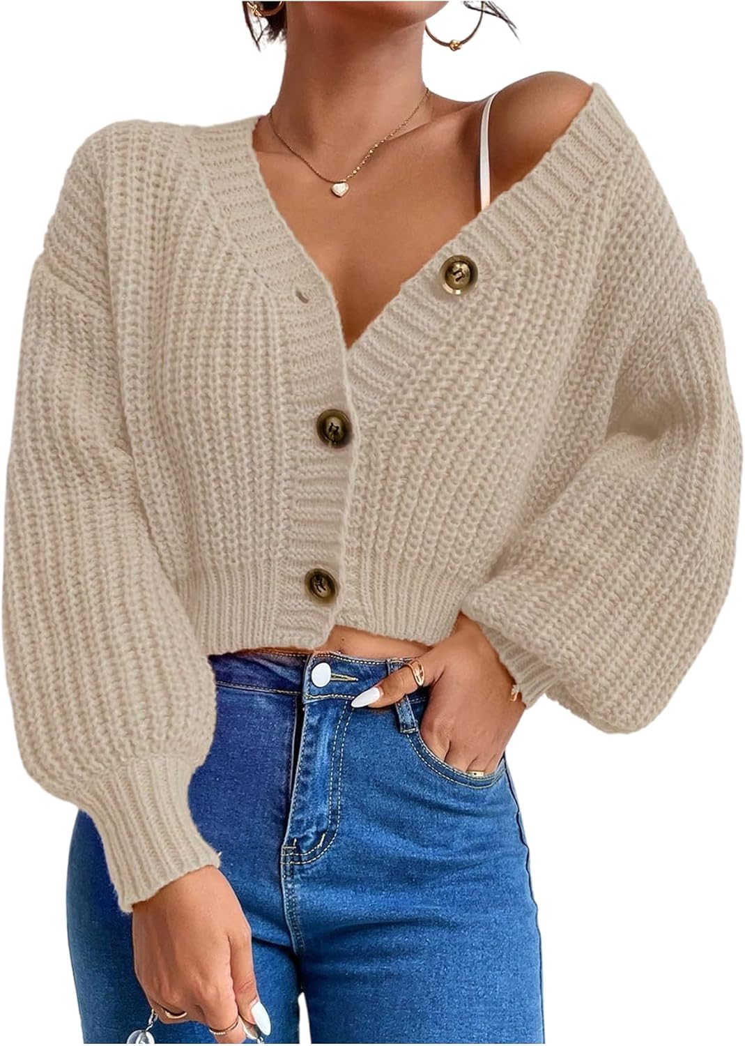 GORGLITTER Women's Cropped Cardigan Sweaters Light Weight Button Up Chunky Knit Long Sleeve Trendy 2025 Outfits