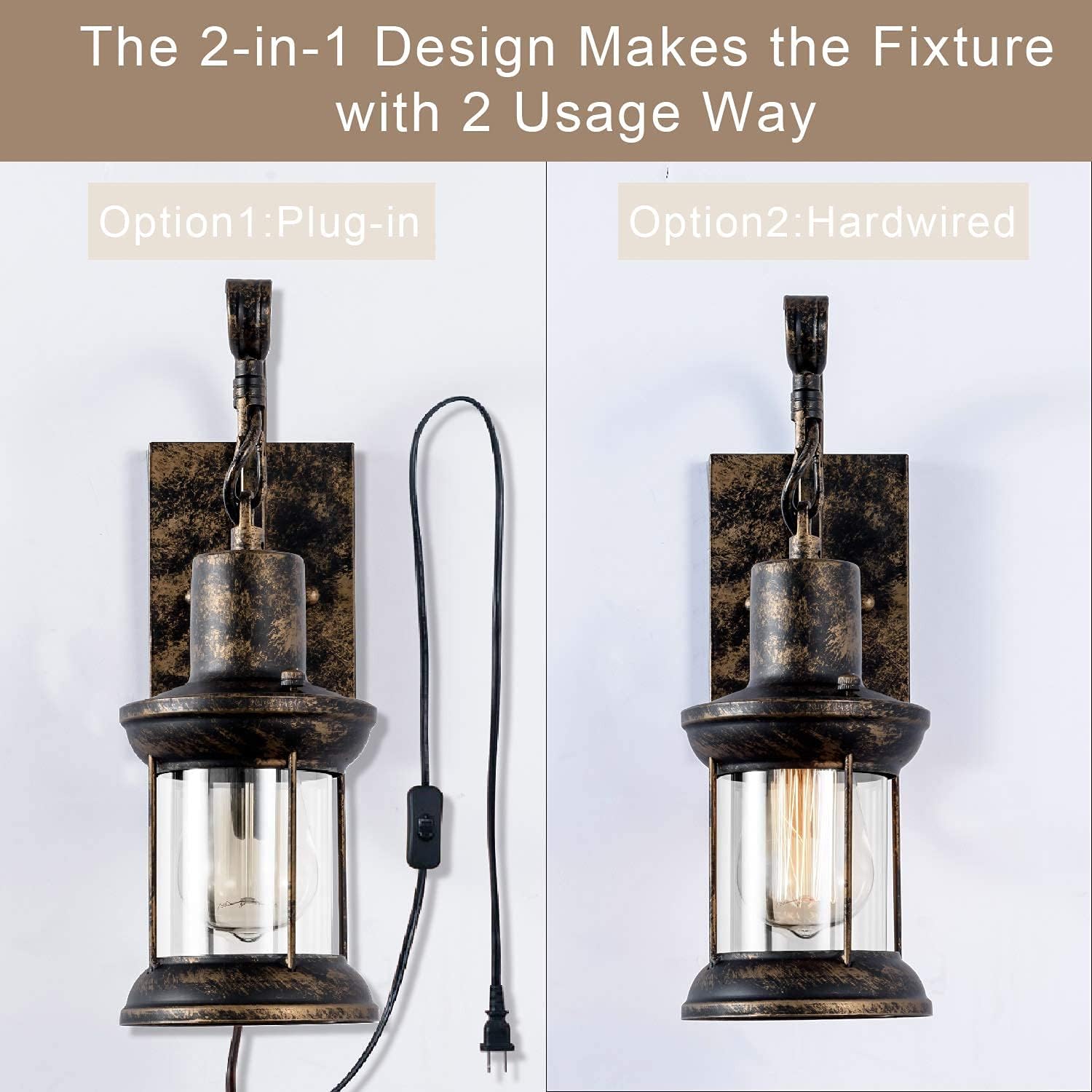 Hоt Dеаlѕ Rustic Wall Lamps, Lantern Wall Sconce Plug in Oil Rubbed Bronze Antique Wall Sconce Fixtures Farmhouse Interior Wall Lighting for Bedroom Bathroom Living Room Café (2 Pack)
