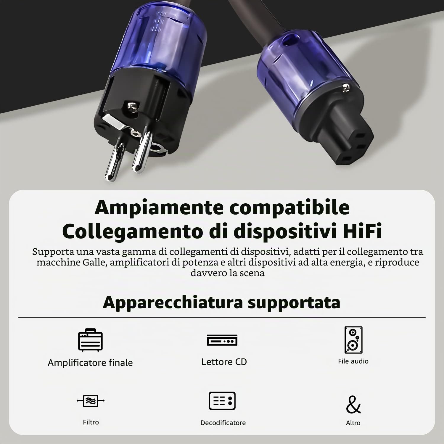 Tertullus Cavo di alimentazione HiFi C15 - Audio HiFi - Con spina Schuko e spina per dispositivi a freddo (P037, 1 m)
