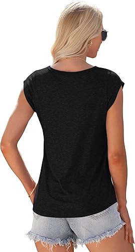 Miniatura 2 de AUSELILY Camiseta de manga casquillo para mujer, estilo casual, ajuste holgado