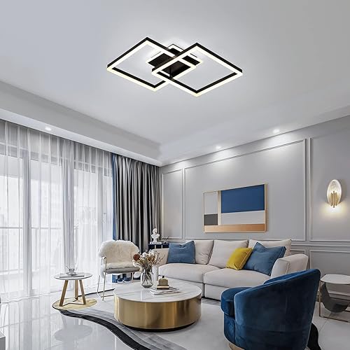 Vista 25 de Becailyer Lámpara de techo cuadrada moderna regulable para sala de estar, dormitorio, cocina, lámpara de techo LED acrílica dorada con control