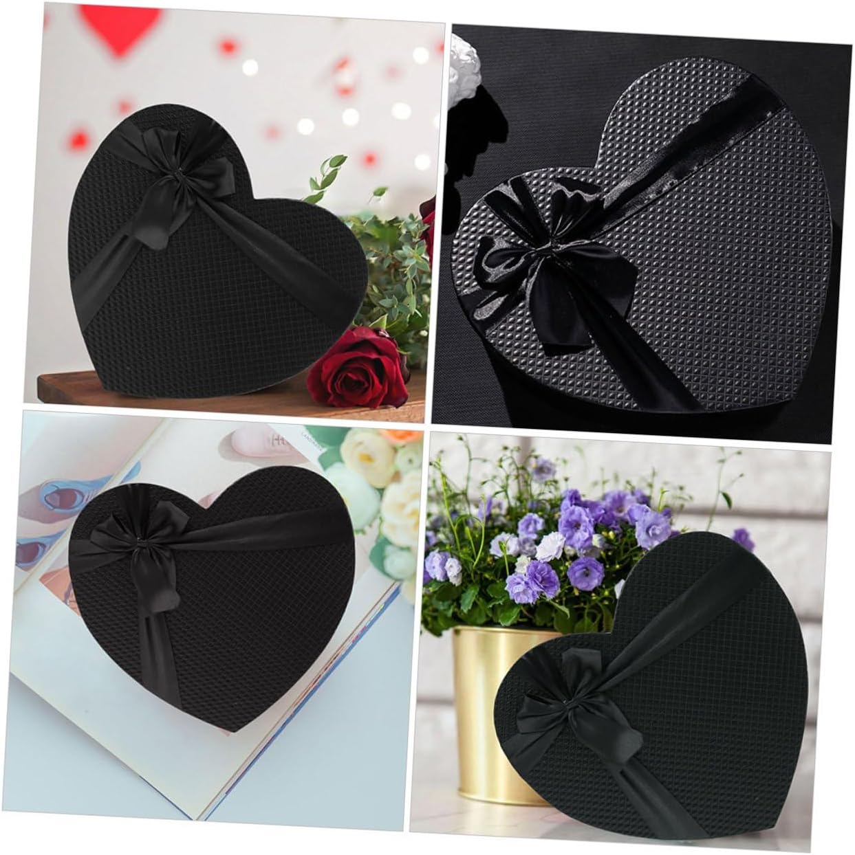 UKCOCO Heart Shaped Packaging Boxes Black Paper Decorative Box Large Size 2pcs Set for Valentine’s Day Chocolate Sweets Packaging