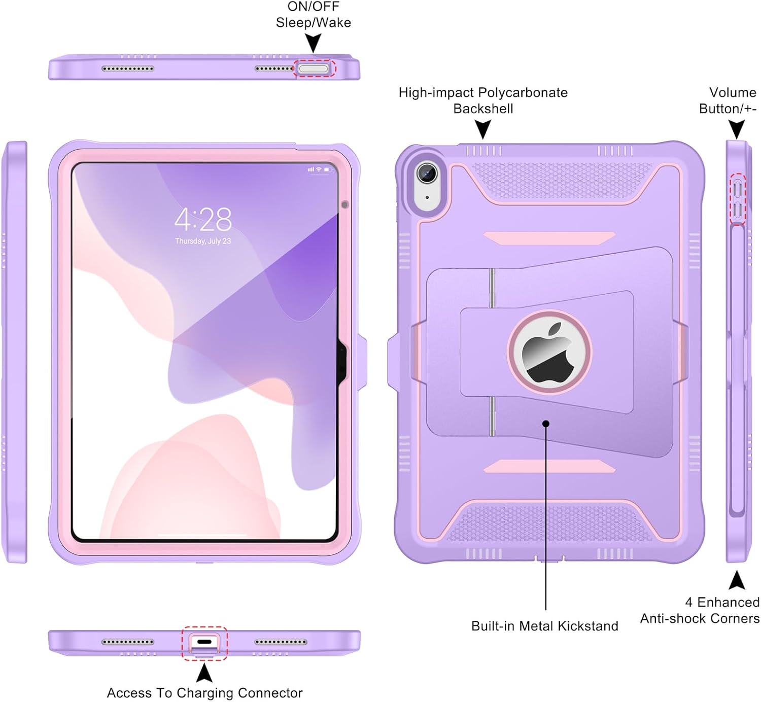 Soke Case for iPad (A16) 11th Generation 11-Inch 2025 /10th Generation 10.9-Inch 2022, with Screen Protector and Multi-Angle Kickstand, Rugged Full Body Heavy Duty Protective Cover - Violet Pink