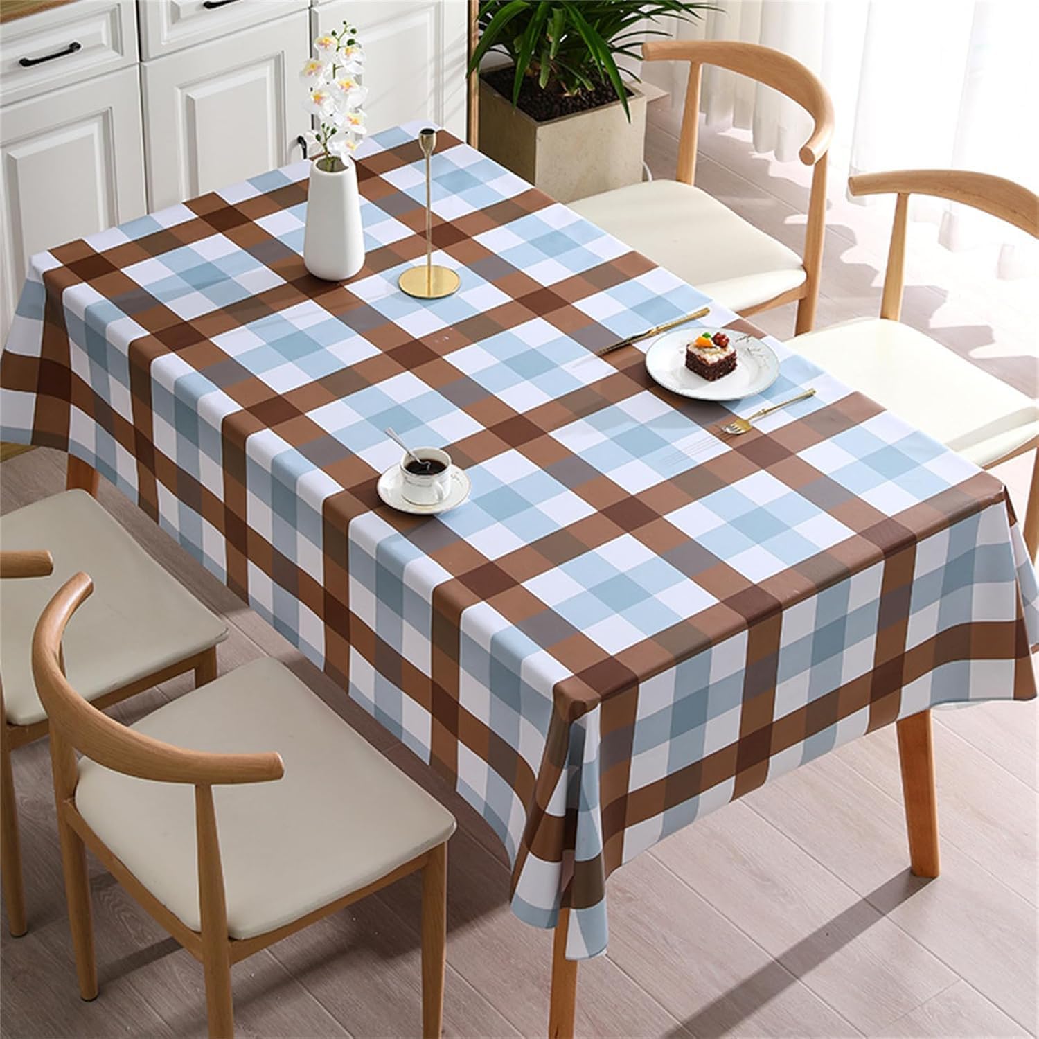 KIJyfgTR Checked Rectangular Tablecloth Ideal For Outdoor Gardens And Festive Parties(Blue,120x120cm)