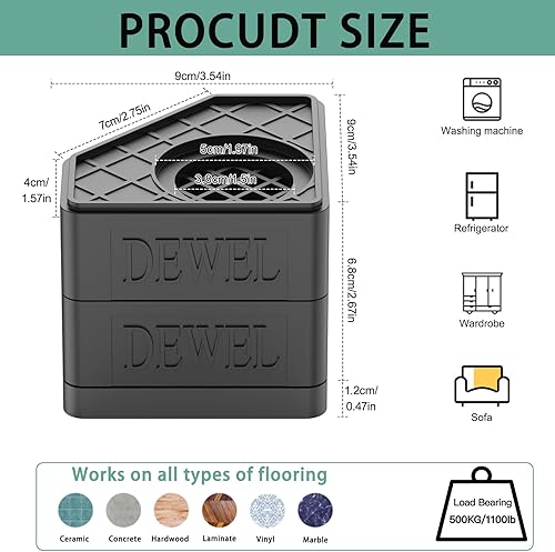Miniatura 4 de Almohadillas antivibración para almohadillas de pie de lavadora, pedestales de lavadora y secadora para cancelación de golpes y ruido, soporte para