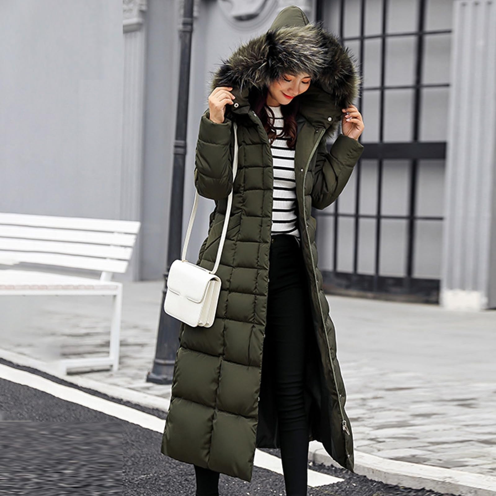 Abrigo de invierno para mujer con forro cálido y largo, chaqueta de plumón ligera para mujer, tallas grandes, chaqueta acolchada de invierno para mujer, abrigo de invierno elegante, abrigo de plumón