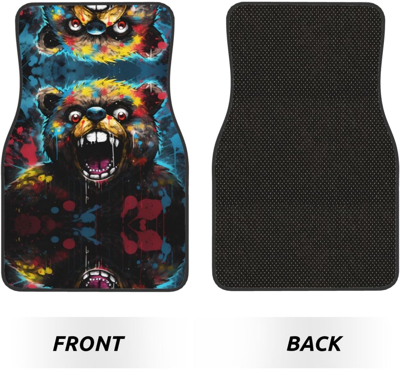 Open-mouthed bear Patterned car mats 4-piece set | For cars/SUVs/trucks | Firm fit without displacement