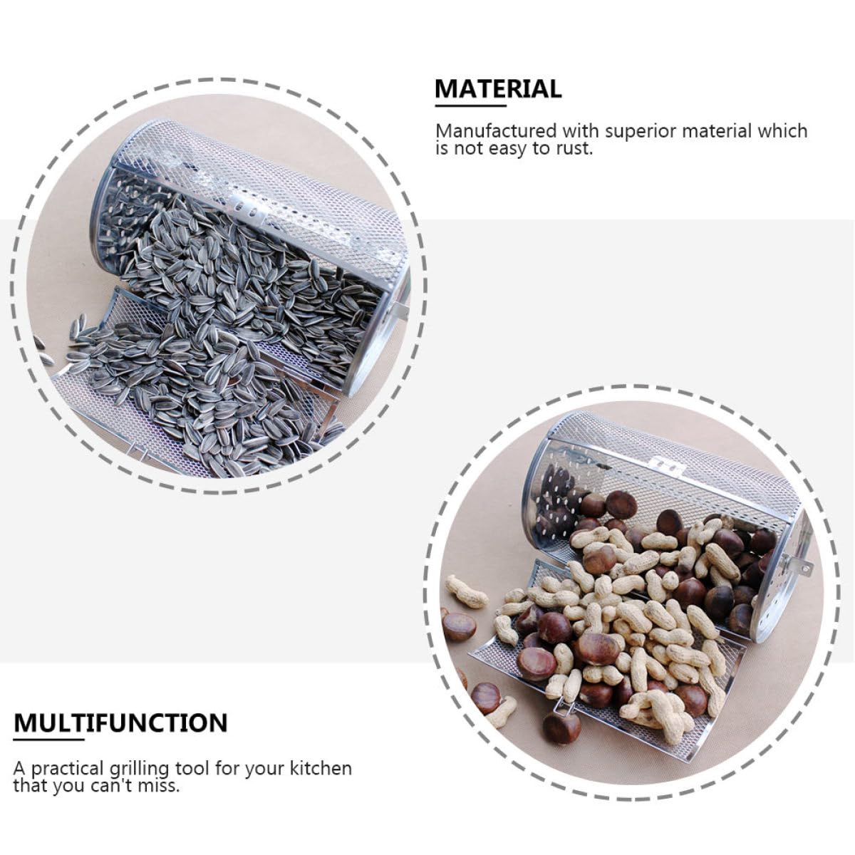 Yardenfun Jaula de Acero Inoxidable para Barbacoa Giratoria con Eje Cesta para Asar y Hornear Frutos Secos Verduras y Patatas Accesorio para Horno Eléctrico