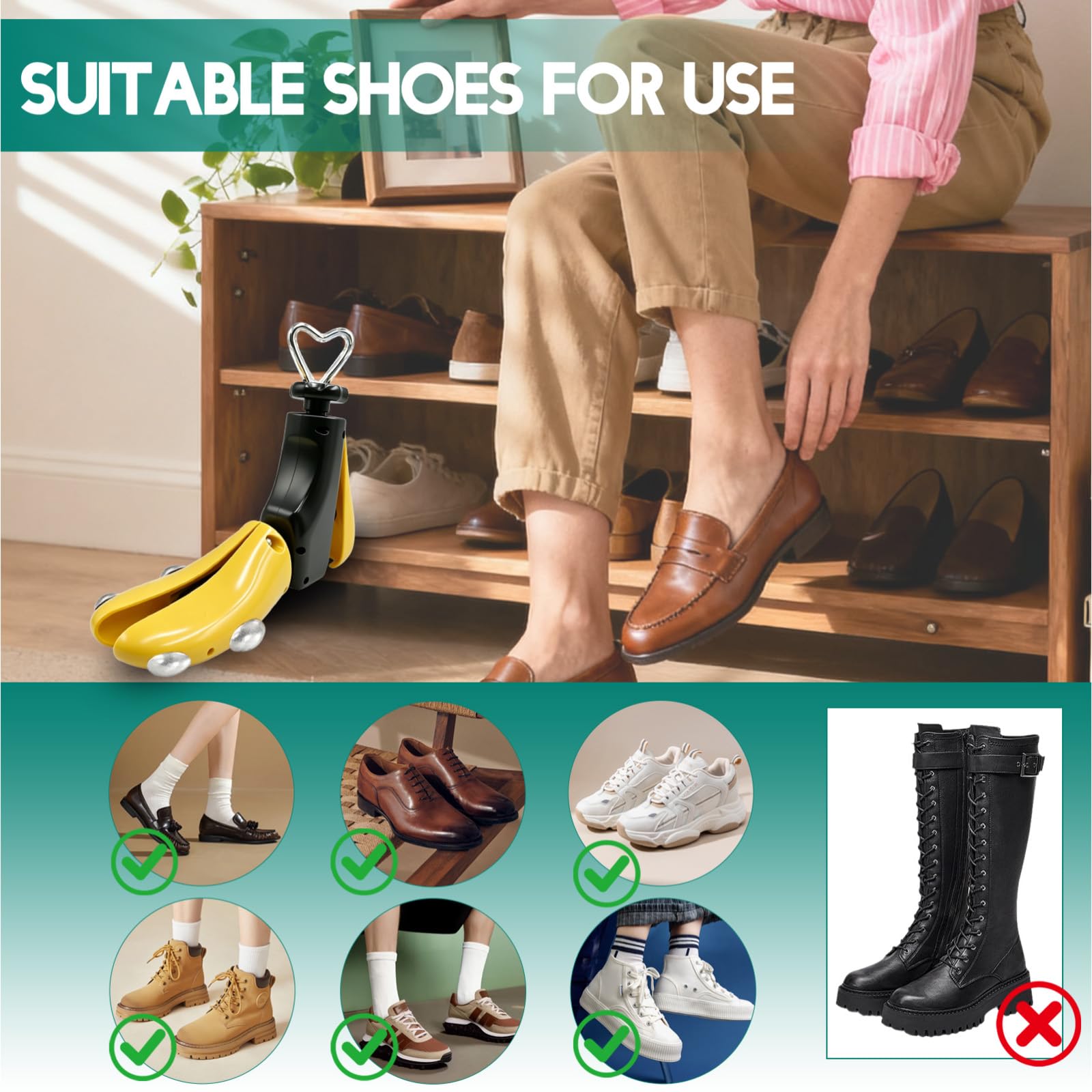 Estirador de zapatos para mujeres y hombres, estirador de botas de pies anchos, ensanchador de zapatos de 4 vías y expansor para estirar longitud y ancho