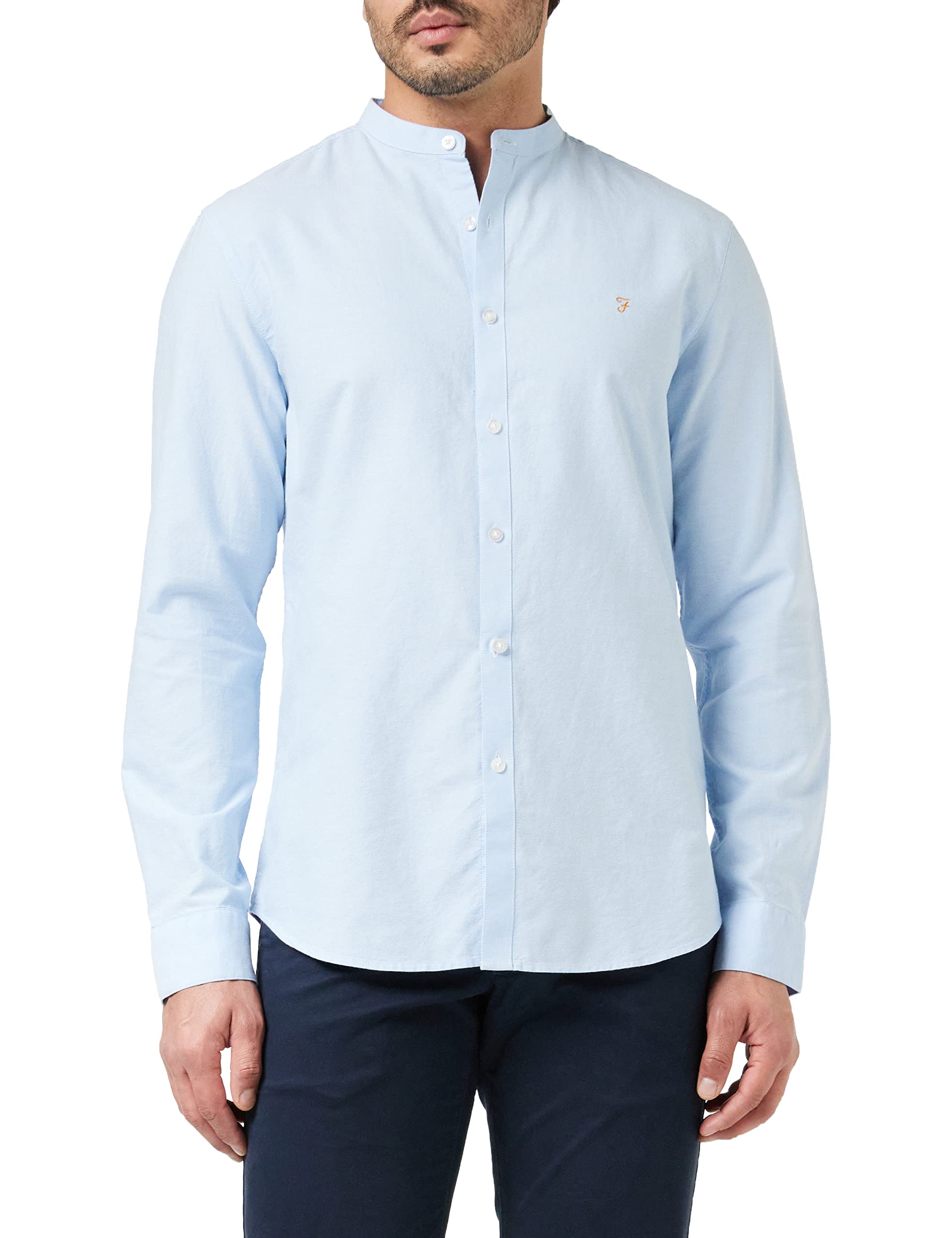 Farah Men's Brewer Slim FIT Cotton Oxford Shirt, Sky Blue, L