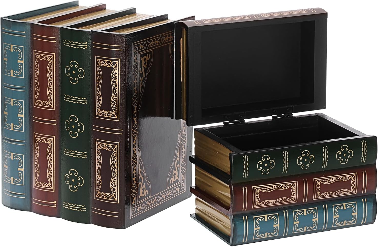 ELLDOO 2 Pack Decorative Book Boxes, Vintage Style Fake Book Box Hollow Book Hidden Storage, Antique Decorative Storage Boxes for Jewelry Trinket Treasure Memories Keepsake Hobby (Style B)
