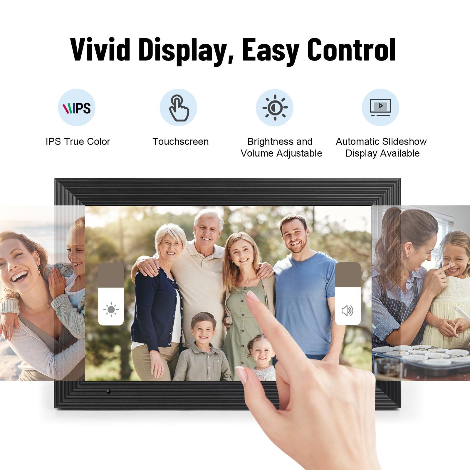 AEEZO Cadre Photo Numérique WiFi 10,1 Pouces, 32GB, Cadre Photo Numérique à Rotation Automatique, Partage Instantané et Facile de Photos et de Vidéos à Distance Via AiMOR (Noir)