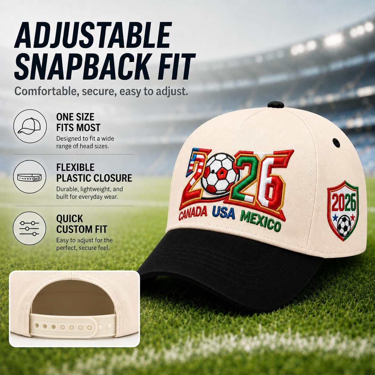 2026 Soccer Fan Baseball Cap, USA Canada Mexico Inspired Embroidered Cotton Hat, Adjustable Game Day Sports Cap image 2