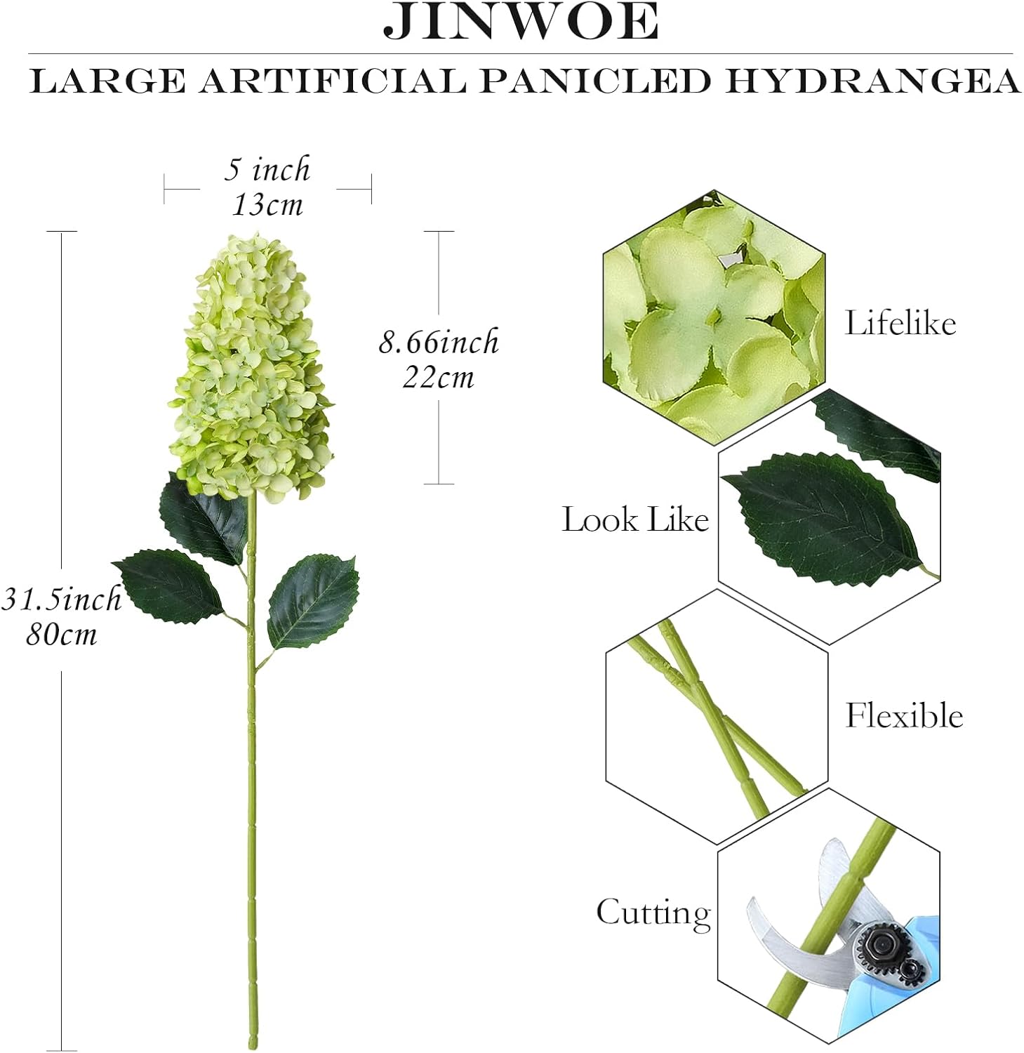 Green Hydrangea Artificial Silk Flowers,2Pcs 31.5" Large Lifelike Panicled Faux Hydrangea Flowers for Decoration,Long Stems Fake Hydrangeas for Centerpieces Tables Bouquets Gargen Wedding - Image 5