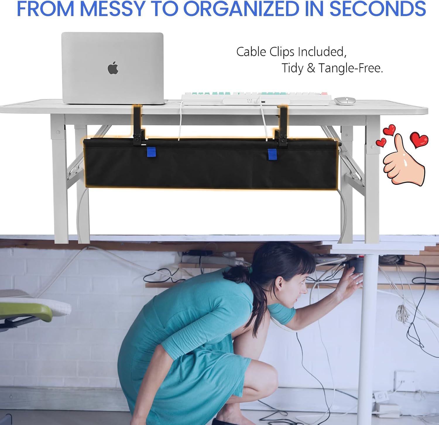 28" Under Desk Cable Management Tray- Clamp/Screw Mount Desk Cable Organizer Cable Tray Hiders for Office&Home