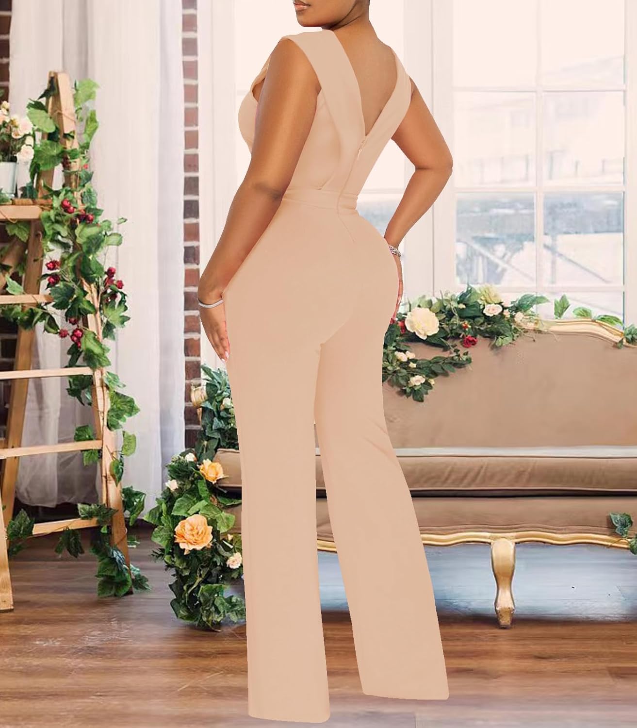 Women's Summer Formal Dressy Jumpsuits Elegant V Neck Sleeveless Party Rompers Stretchy Wrap Wide Leg Long Pants Clubwear - Image 6