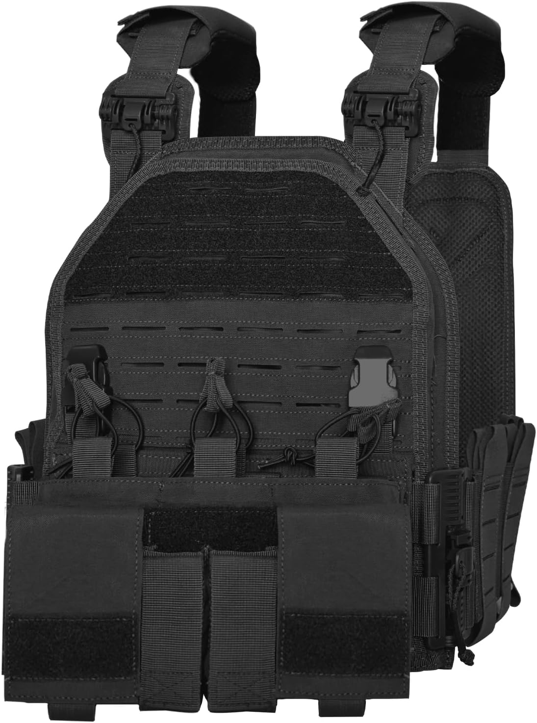 Tactical Vest with 4 Mag Pouches,1000D Nylon Molle Plate Carrier,Quick Release,Mesh Back Panel for Airsoft training