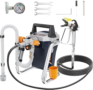 Airless Farbsprühgerät mit Druckmesser, Spritzpistole, Schläuchen und Zubehör, Professionelles Farbsprühsystem