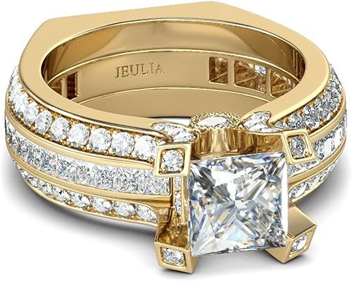 Miniatura 3 de Jeulia - Juego de anillos de boda de diamante para mujer juego nupcial de halo intercambiable de plata de ley, anillos de compromiso, aniversario,