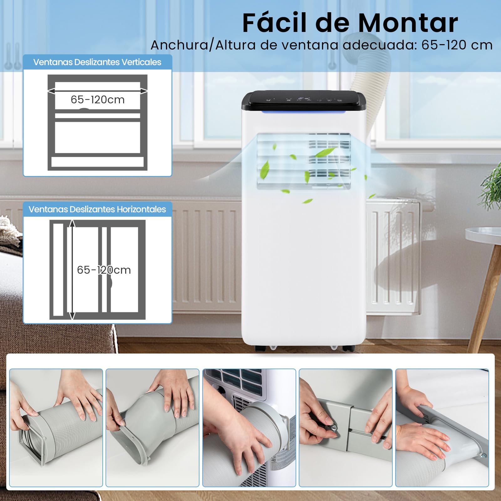 COSTWAY 9000 BTU Aire Acondicionado Portatil Silencioso, 5 en 1 Aire acondicionado móvil, Ventilador y Deshumidificador, Modo Nocturno, 24H Temporizador, Control Remoto/Pantalla/Wifi, 20 m² — view 7