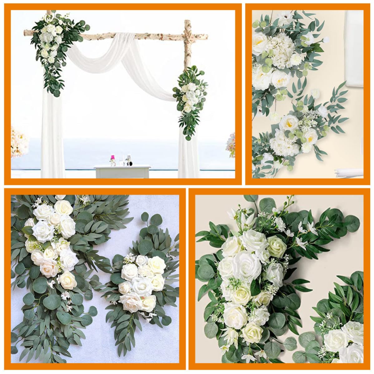 PATKAW Künstlicher Blumenbogen für Hochzeit mit Weißen Seidenblumen und Gazestoff Elegant und Pflegeleicht als Tischdekoration für Zeremonien