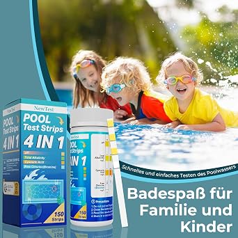 Pool Teststreifen 4-in-1-150 Stück Teststreifen Poolwasser Tester pHChlorBromCyanursäureTotale Alkalinität für Pool Whirlpool Spa