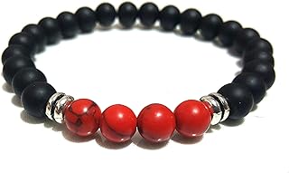Black agate bracelet and red beads
