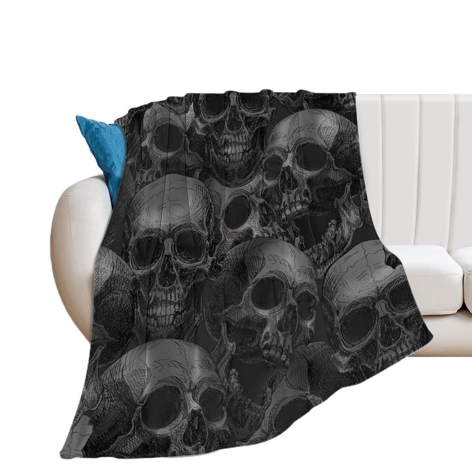 OUTBDNVFSA Goth Skull Black Throw Blanket Lightweight Summer Blankets for Bed Sofa Camping Travel