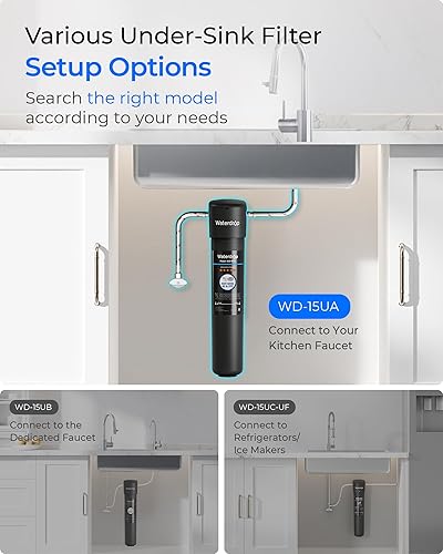 Vista 6 de Waterdrop 15UA Under Sink Water Filter System, 2 Years, Reduces Lead, Chlorine, Bad Taste & Odor, Under Counter Water Filter Direct Connect to Negro