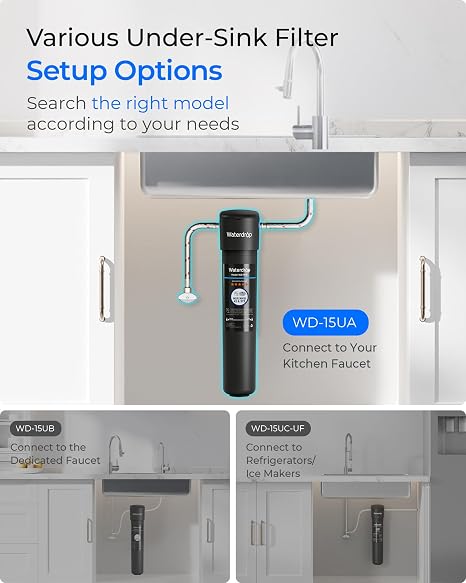 Waterdrop 15UA Under Sink Water Filter System, 19000 Gallons, Reduces Lead, Chlorine, Bad Taste & Odor, Under Counter Water Filter Connects Directly to Your Faucet, NSF/ANSI 42 Certified, 2 Years