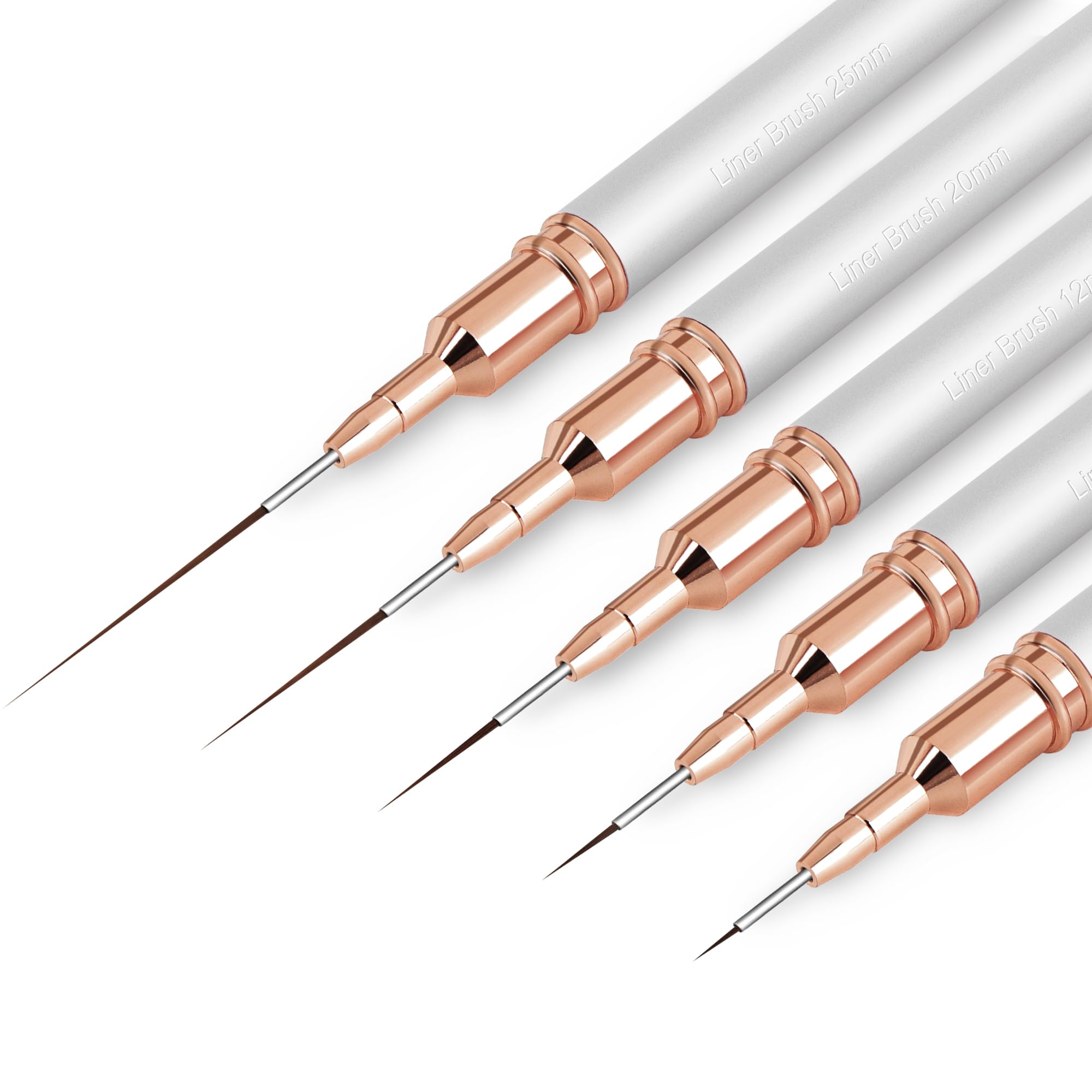 ZEOHBETY Metallic Nail Art Brushes, 5Pcs Nail Art Liner Brushes, Painting Art Design Brush Set Nail Dotting Drawing Tool for Long Lines, Thin Details, Fine Drawing Sizes 4/8/12/20/25mm, Sliver